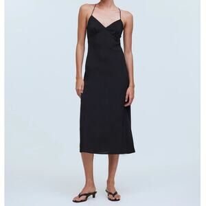 NWT Madewell The Layton V-Neck Midi Slip Dress In True Black Size 12